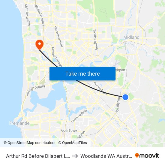 Arthur Rd Before Dilabert Lane to Woodlands WA Australia map