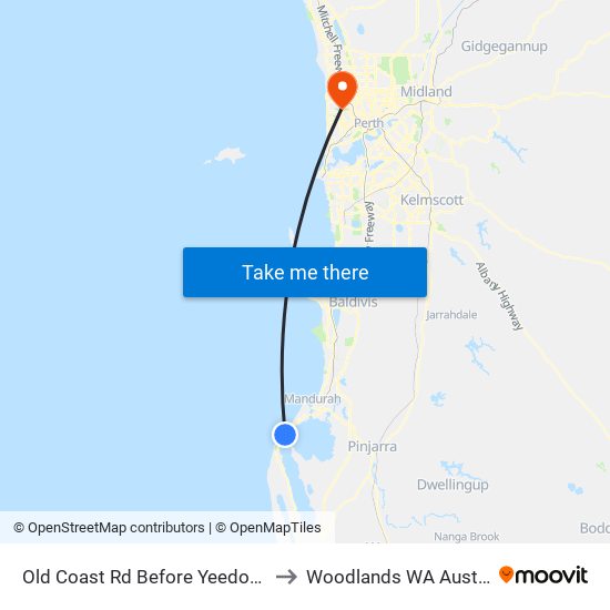 Old Coast Rd Before Yeedong Rd to Woodlands WA Australia map