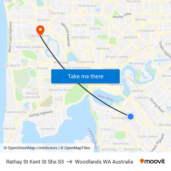 Rathay St Kent St Shs S3 to Woodlands WA Australia map