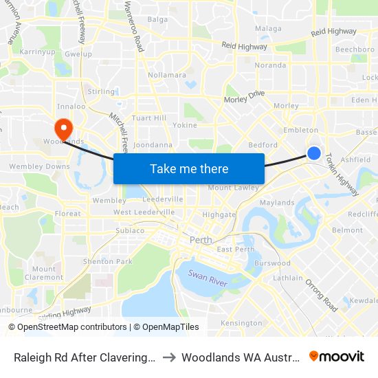 Raleigh Rd After Clavering Rd to Woodlands WA Australia map