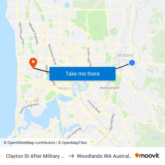 Clayton St After Military Rd to Woodlands WA Australia map