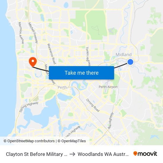 Clayton St Before Military Rd to Woodlands WA Australia map