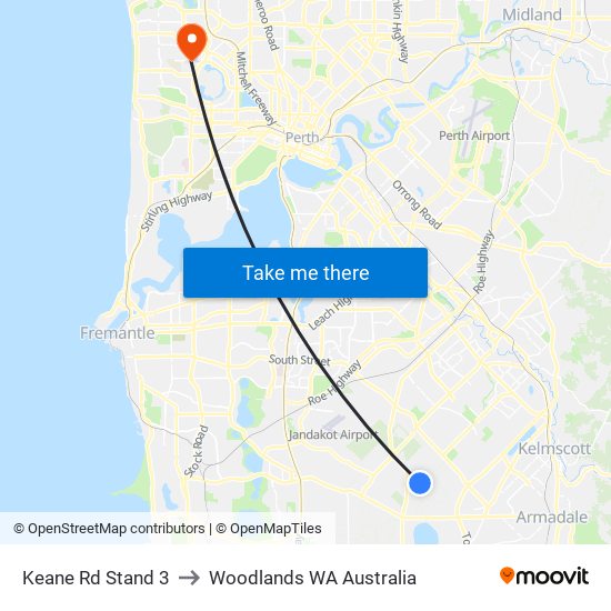 Keane Rd Stand 3 to Woodlands WA Australia map