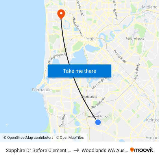 Sapphire Dr Before Clementine Bvd to Woodlands WA Australia map