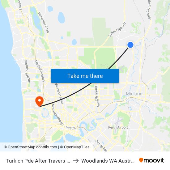 Turkich Pde After Travers Wy to Woodlands WA Australia map