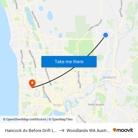 Hancock Av Before Drift Lane to Woodlands WA Australia map