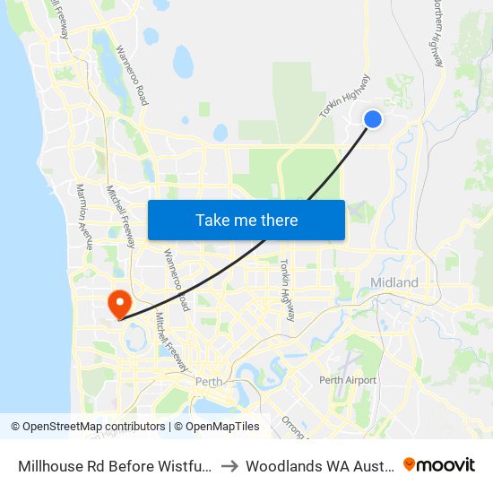 Millhouse Rd Before Wistful Pde to Woodlands WA Australia map
