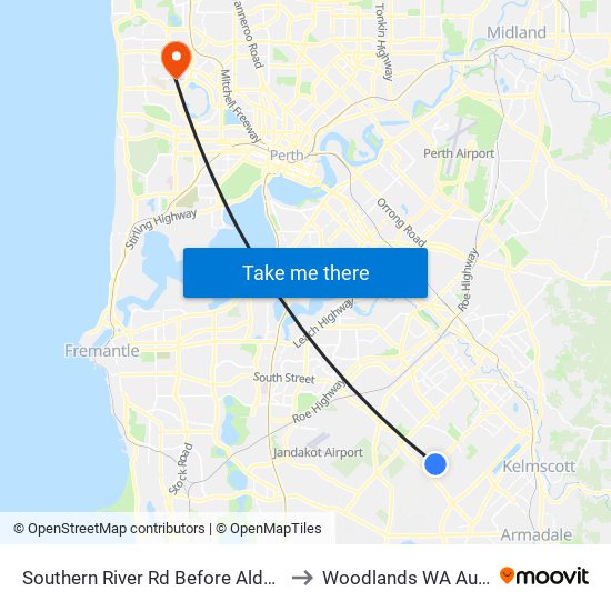 Southern River Rd Before Aldenham Dr to Woodlands WA Australia map