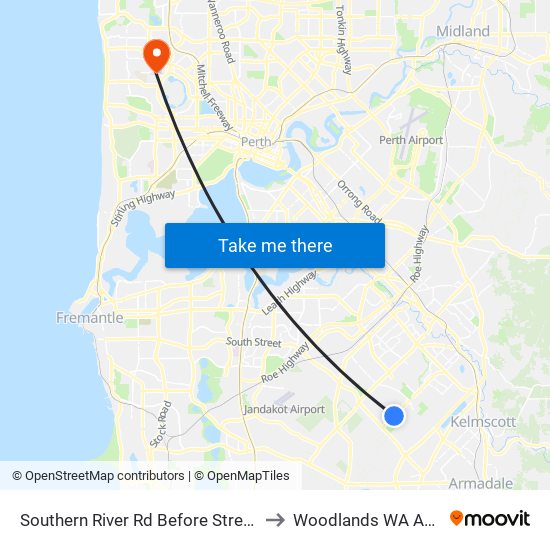 Southern River Rd Before Streamside St to Woodlands WA Australia map