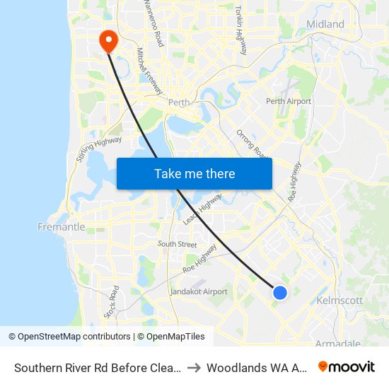 Southern River Rd Before Clearwater Dr to Woodlands WA Australia map