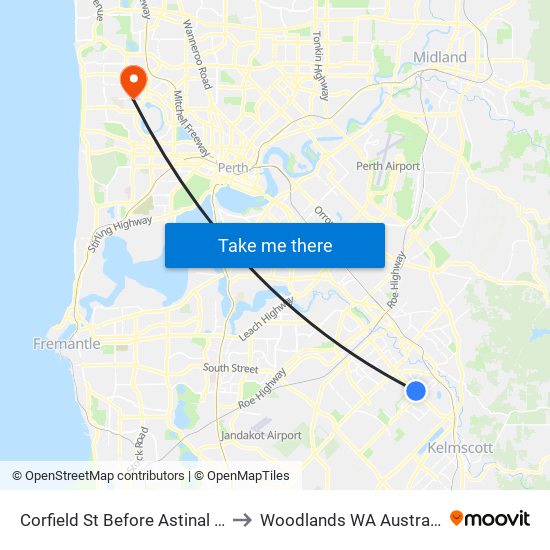 Corfield St Before Astinal Dr to Woodlands WA Australia map