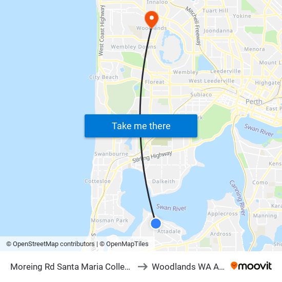 Moreing Rd Santa Maria College Stamd 1 to Woodlands WA Australia map