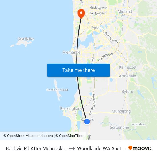 Baldivis Rd After Mennock App to Woodlands WA Australia map