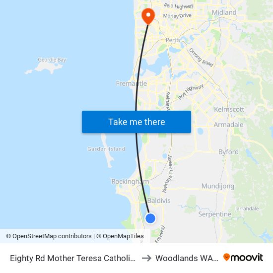 Eighty Rd Mother Teresa Catholic College Stand 2 to Woodlands WA Australia map