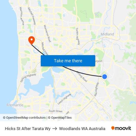 Hicks St After Tarata Wy to Woodlands WA Australia map