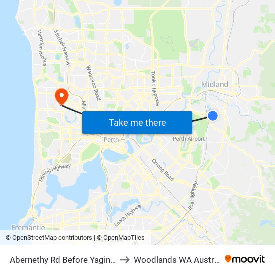 Abernethy Rd Before Yagine Cl to Woodlands WA Australia map
