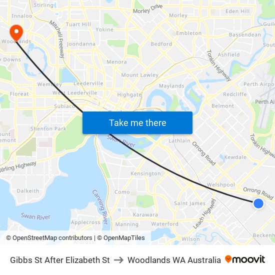 Gibbs St After Elizabeth St to Woodlands WA Australia map