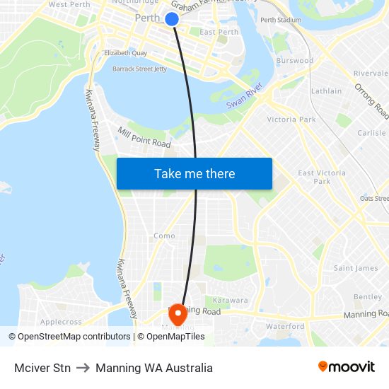 Mciver Stn to Manning WA Australia map