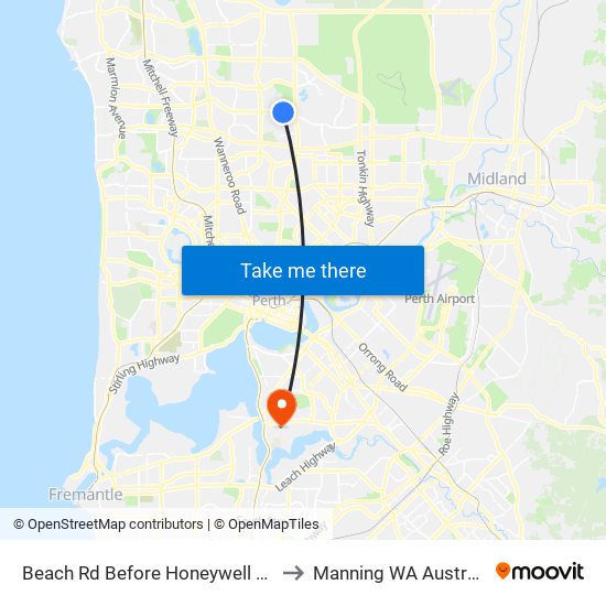 Beach Rd Before Honeywell Bvd to Manning WA Australia map