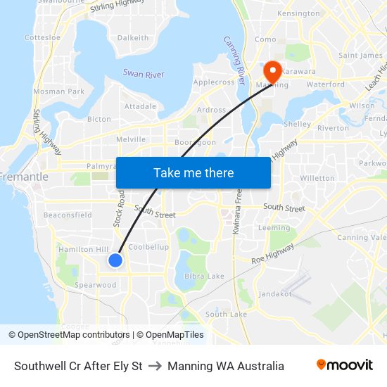 Southwell Cr After Ely St to Manning WA Australia map