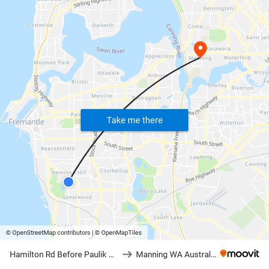 Hamilton Rd Before Paulik Wy to Manning WA Australia map