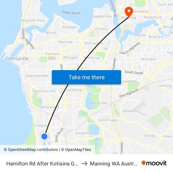 Hamilton Rd After Kotisina Gdns to Manning WA Australia map