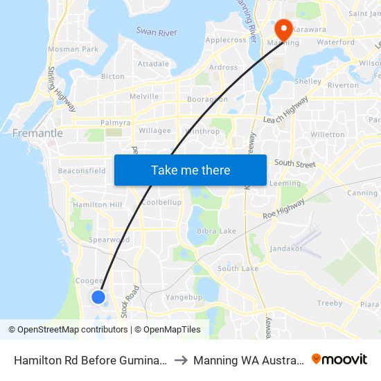 Hamilton Rd Before Gumina Pl to Manning WA Australia map