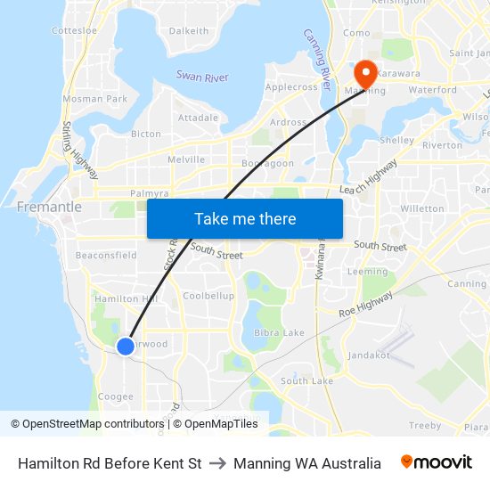 Hamilton Rd Before Kent St to Manning WA Australia map
