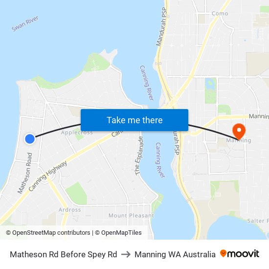 Matheson Rd Before Spey Rd to Manning WA Australia map