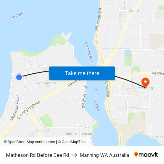 Matheson Rd Before Dee Rd to Manning WA Australia map