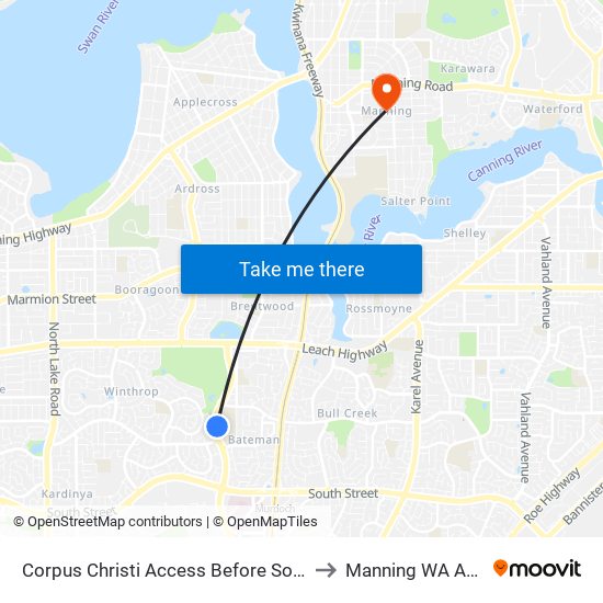 Corpus Christi Access Before Somerville Bvd to Manning WA Australia map