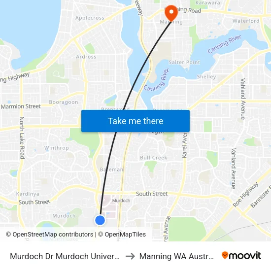 Murdoch Dr Murdoch University to Manning WA Australia map