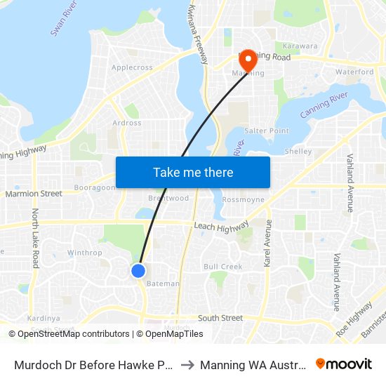 Murdoch Dr Before Hawke Pass to Manning WA Australia map