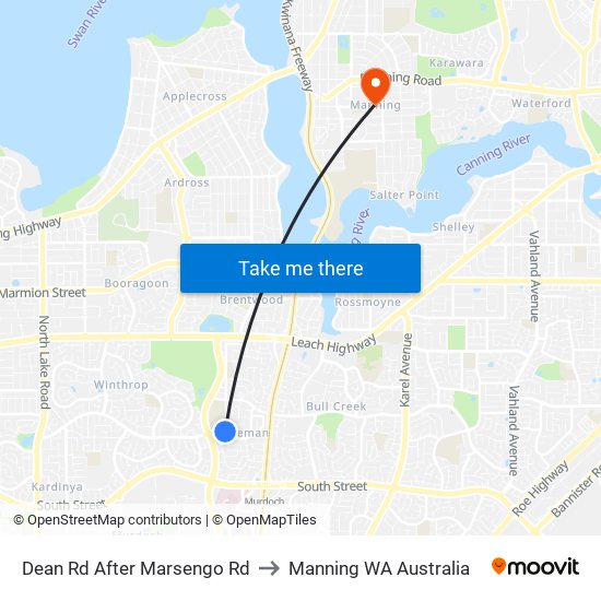 Dean Rd After Marsengo Rd to Manning WA Australia map