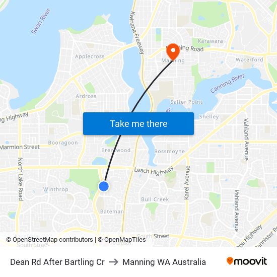 Dean Rd After Bartling Cr to Manning WA Australia map