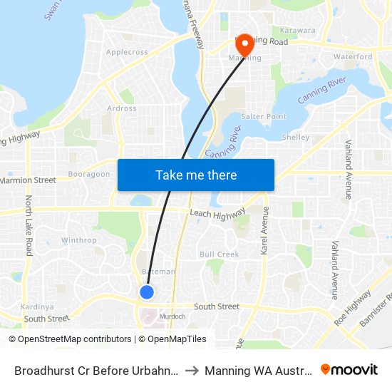 Broadhurst Cr Before Urbahns Cr to Manning WA Australia map