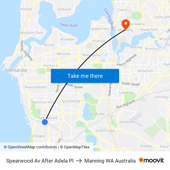 Spearwood Av After Adela Pl to Manning WA Australia map