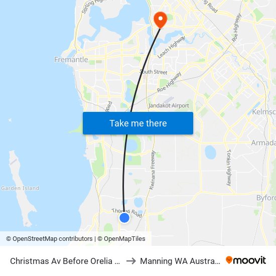Christmas Av Before Orelia Av to Manning WA Australia map