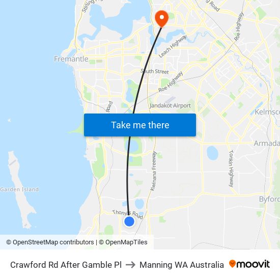 Crawford Rd After Gamble Pl to Manning WA Australia map