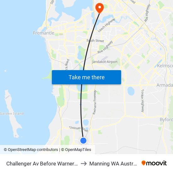 Challenger Av Before Warner Rd to Manning WA Australia map