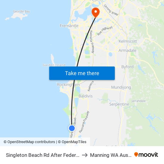 Singleton Beach Rd After Federation Dr to Manning WA Australia map