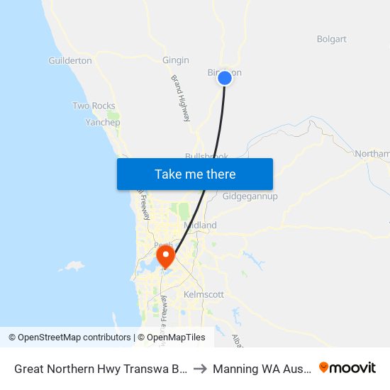 Great Northern Hwy Transwa Bindoon to Manning WA Australia map