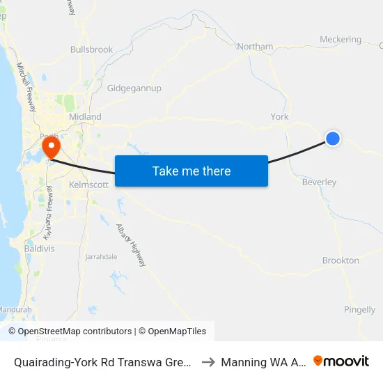 Quairading-York Rd Transwa Greenhills Turnoff to Manning WA Australia map