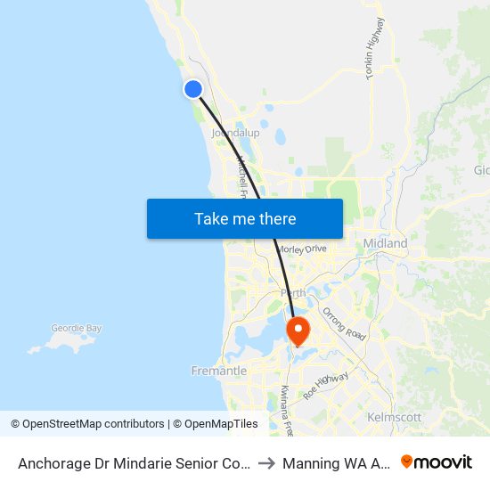 Anchorage Dr Nth Mindarie Senior College Stand 4 to Manning WA Australia map