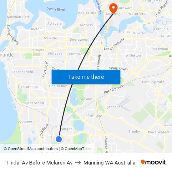 Tindal Av Before Mclaren Av to Manning WA Australia map