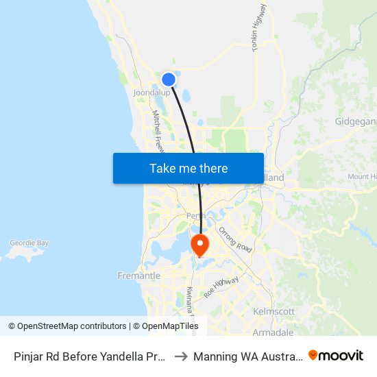Pinjar Rd Before Yandella Prom to Manning WA Australia map