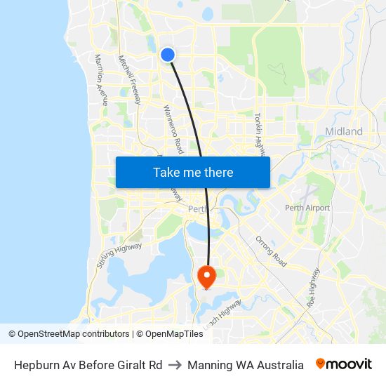 Hepburn Av Before Giralt Rd to Manning WA Australia map