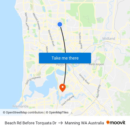 Beach Rd Before Torquata Dr to Manning WA Australia map