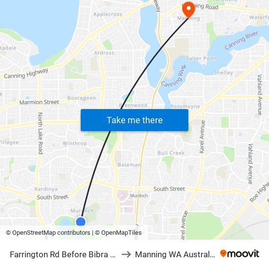 Farrington Rd Before Bibra Dr to Manning WA Australia map