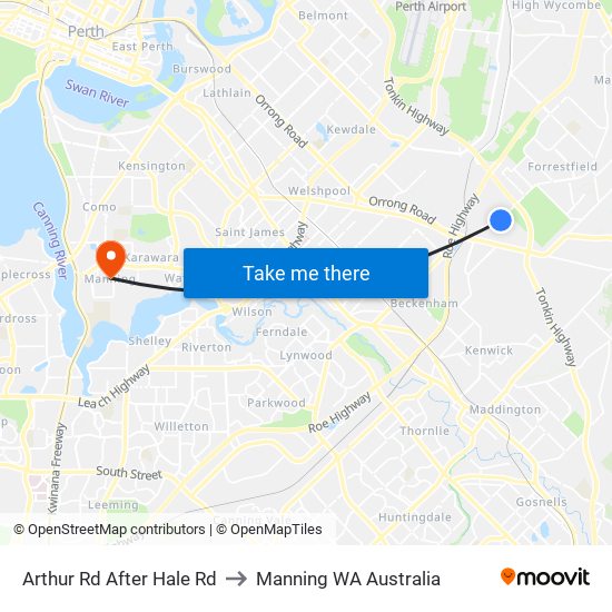 Arthur Rd After Hale Rd to Manning WA Australia map